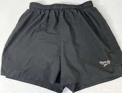 #ad 90s Reebok Shorts Medium Elastic Waist Made in USA Vintage Black $9.99