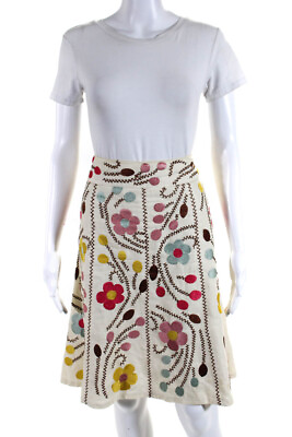 #ad Nanette Lepore Womens Linen Embroidered Floral Print A Line Skirt White Size 8 $42.69
