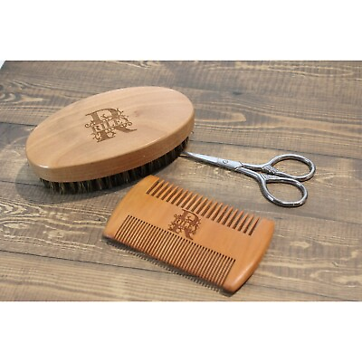 #ad Wooden Beard Comb amp; Brush Gift Set for Him Personalized Father Day Gift $22.89