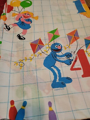 #ad Vintage USA Sesame Street Muppets Sheet Set Large Print Numbers Flat Fitted $49.99