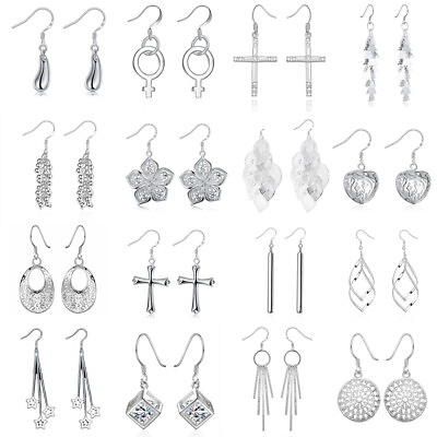 #ad Exquisite Women Girl Silver Plated Ear Stud Dangle Hoop Earrings Wedding Jewelry $10.99
