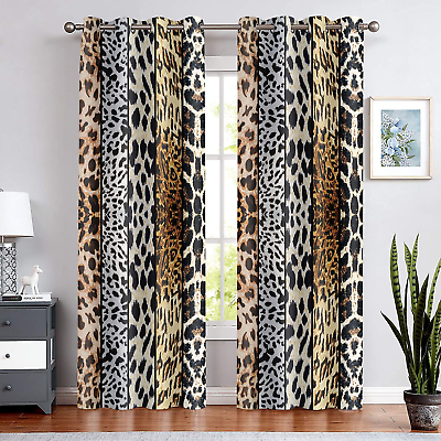 #ad Wild Animals Print Curtain Room Darkening Thermal Insulated Blackout Leopard Bo $51.99