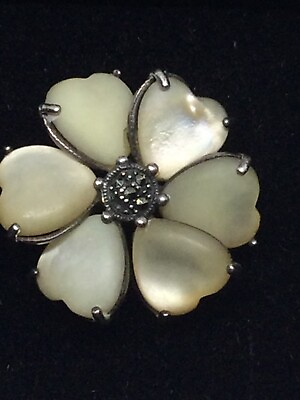 #ad 925 Sterling Silver Mother of Pearl Large Flower Ring Sz 7 924 g Vintage $69.99