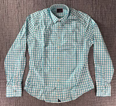 #ad UNTUCKit Carelli Mens Long Sleeve Button Up Blue Gingham Shirt Nylon PICK SIZE $29.95