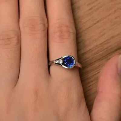 #ad 2.10Ct Round Cut Lab Created Sapphire amp; Diamond Ring 14K White Gold Plated $89.99