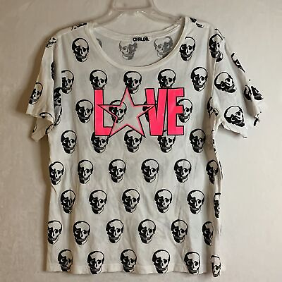 #ad CHRLDR Skull Love Short Sleeve Tee Shirt Black White Hot Pink Size Medium $24.00