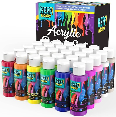#ad Acrylic Paint Set 30 Color Bottles 2oz Water Based Creamy Matte Finish $24.96