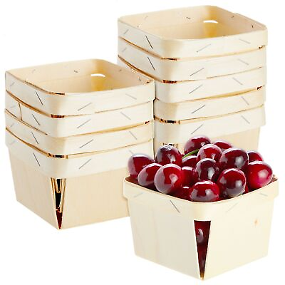 #ad 10 Pack 1 Pint Wooden Berry Baskets for Picking Fruit or Arts and Crafts 4 in $14.99