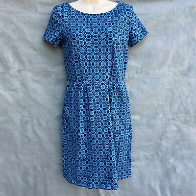 #ad Boden Marina Jersey Dress Blue Geometric Size 2R Teacher Classic Modest Casual $25.00