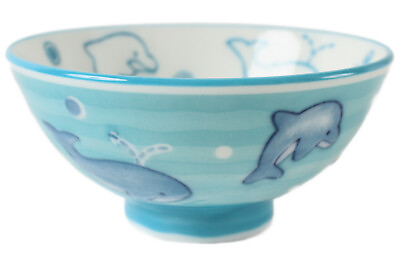 #ad Mino ware Japanese Pottery Kids Rice Bowl Dolphins amp; Whales made in Japan New $27.80