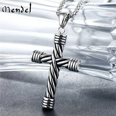 MENDEL Mens Womens Gothic Stainless Steel Cross Pendant Necklace For Men Women $9.99