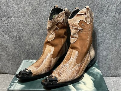 #ad Fiesso by Aurelio Garcia Boots Mens 7 FI6054 Snakeskin Silver Tip Mid Calf Brown $95.99