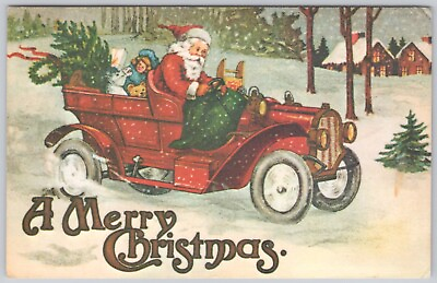 #ad Santa Claus Driving a Red Car Christmas Divided Back Postcard C $6.95