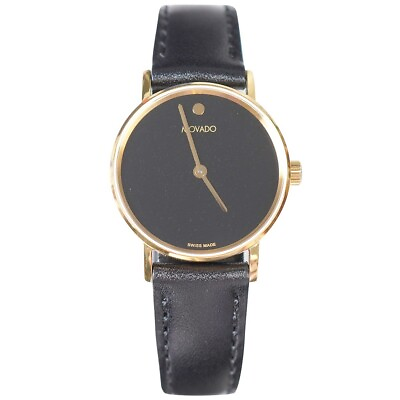 #ad MOVADO Museum Classic Black Dial Women#x27;s Gold Slim Black Leather Strap Watch $329.00