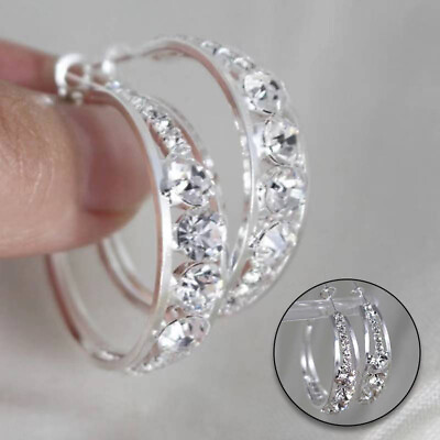 #ad Fashion Women Round Earrings Rhinestone Circle Hoop Dangle Jewelry Earrings Gift C $1.70