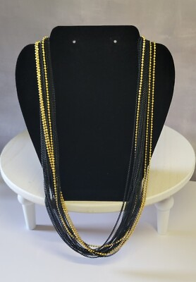#ad Monet Black Gold Layered Chain Necklace Elegant Long $16.99