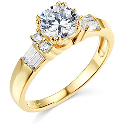 #ad 2.20 CT Moissanite 14K Yellow Gold Plated Round Cut Engagement Wedding Ring $180.79