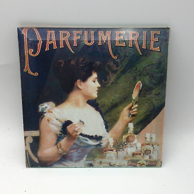 #ad PARFUMERIE LADY WITH PERFUME Art Deco 6quot; Glass Coaster Tile AS IS Read T9 $26.06