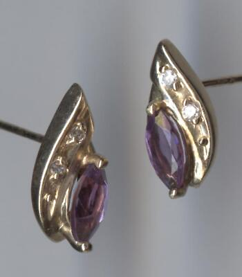 #ad New 10K Solid Yellow Gold 6mm Marquise Purple Amethyst Gemstone Earrings JR $54.95