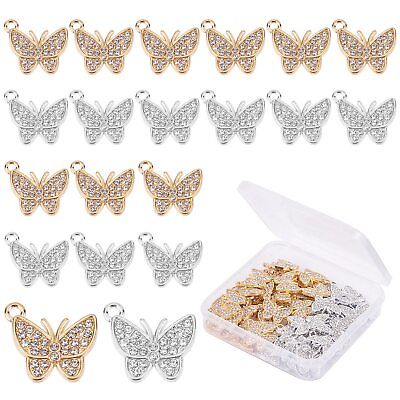 #ad 60Pcs 2 Colors Alloy Butterfly Rhinestones Pendants Silver and Light Gold Ins... $24.05