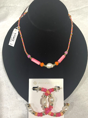 #ad Kendra Scott Rachel Gold Choker Necklace amp; Hoop Earrings In Pink Mix $80.00