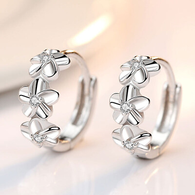 #ad Lab Created Diamond Round 925 Sterling Silver Women Special Flower Hoop Earrings $110.59