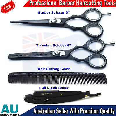 #ad Barber Salon Kit Hair Cutting Hairdressing Scissors Thinning Straight Razor Comb AU $44.99