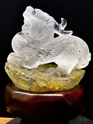 #ad Natural White crystal Yellow gum flower Quartz Carved PI Xiu Decorative $869.99
