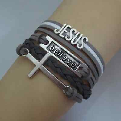 #ad Jesus Infinity Believe charm Adjustable Bracelet Choice Look $13.49