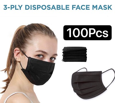 #ad 100 50 PCS Black Blu Face Mask Mouth amp; Nose Protector Respirator Masks US Seller $13.98