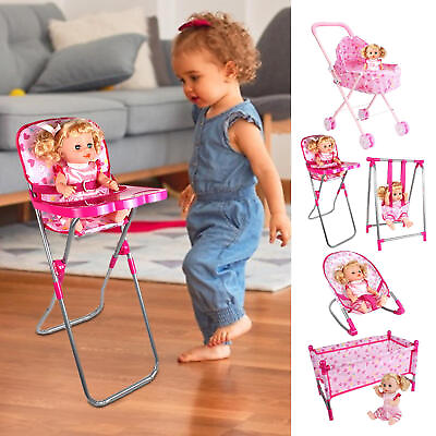 #ad Pink Deluxe Metal Dolls Stroller Buggy Kids Folding Pushchair Toy for Ages 3 $21.65