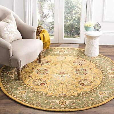 #ad Antiquity Collection Area Rug 6#x27; Round Gold Handmade Traditional Oriental... $212.60