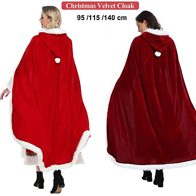 #ad Women#x27;s Christmas Robe Coat Santa Claus Cloak Cape Mrs Hooded Xmas Costume $13.49