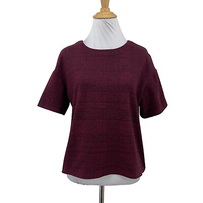 #ad Banana Republic Houndstooth Shirt Womens S Small Wine Short Sleeve Stretch Knit $16.95