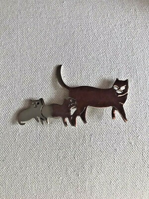#ad VINTAGE 925 MEXICAN SILVER CAT BROOCH PIN MAMA CAT W KITTENS STERLING CAT PIN $36.99
