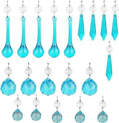 #ad 20PCS Blue Glass Crystal Teardrop Chandelier Prisms Parts Hanging Glass Crystal $17.99