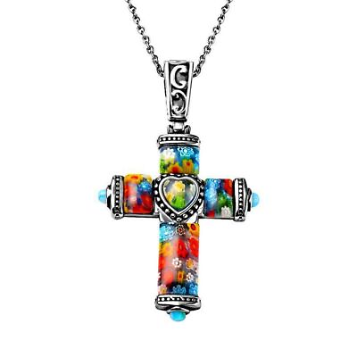Murano Style Cross Pendant Necklace for Women Flower Christian Gifts 20quot; $18.44