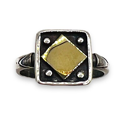 #ad Modernist Square Sterling Silver 925 14k Yellow Gold Accent Ring Size 6.25 $154.97