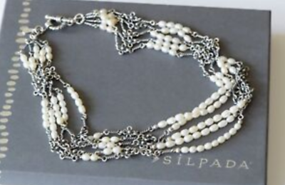 #ad Silpada 5 Strand Sterling Silver Freshwater Pearl Necklace 17inLong Toggle N1214 $117.99