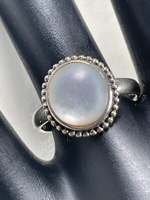 #ad 925 STERLING SILVER MOTHER OF PEARL RING SIZE 6.5 SOUTHWEST BOHO 3955 $17.64