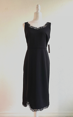 #ad Nanette Lepore NWT $138 Paradise Blooms Black Lace Trim Slit Dress Size 8 $24.99