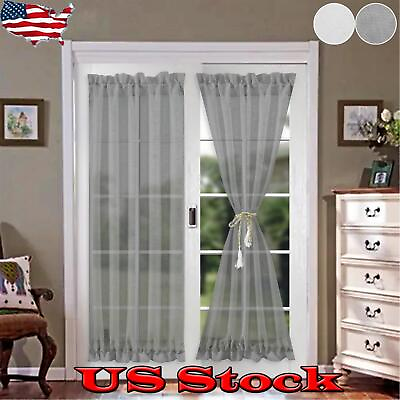 #ad Sheer French Door Curtain Panel Voile Window Drapes Kitchen Patio Short Curtains $12.41