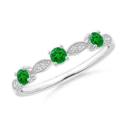 #ad ANGARA 2.7mm Natural Emerald amp; Diamond Marquise and Dot Band in Sterling Silver $287.10