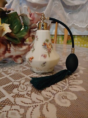 Antique Perfume Atomizer Dresden Hand Painted Floral Design Gilt Highlights $85.00
