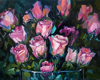 #ad Oil painting ORIGINAL art Rose bouquet still life Flower wall art floral 16x20quot; $468.00