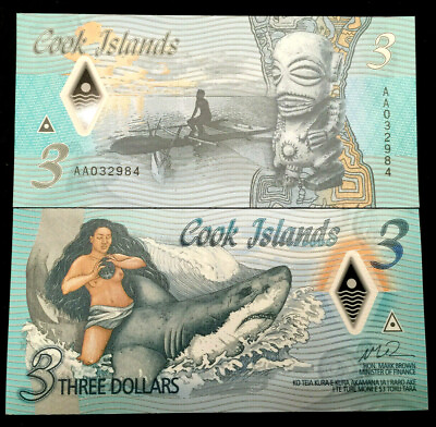 #ad COOK ISLANDS 3 Dollars Polymer 2021 World Paper Money UNC Currency $8.45