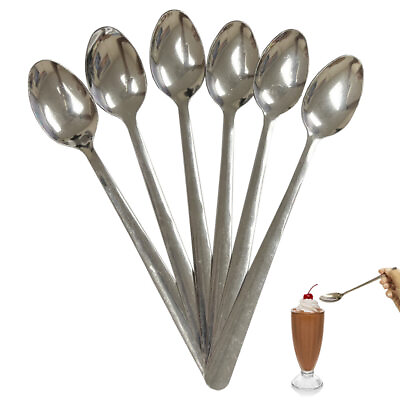 #ad 6 Pack 8quot; Long Handle Ice Cream Spoons Stainless Steel Cocktail Stirring Spoons $6.34