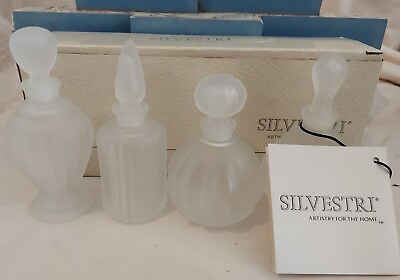 #ad Set of 4 Silvestri Frosted Glass Perfume Bottles Art Deco Style with Stoppers $29.99