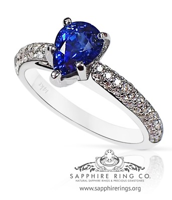 #ad GIA Certified 14 kt W G 1.96 tcw Pear Cut Blue Natural Sapphire amp; Diamond Ring $2372.50
