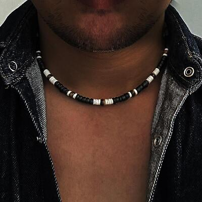 #ad 2024 Summer Beach Bohemia Surfer Necklace for Men Coconut Shell Beaded Necklace $9.99